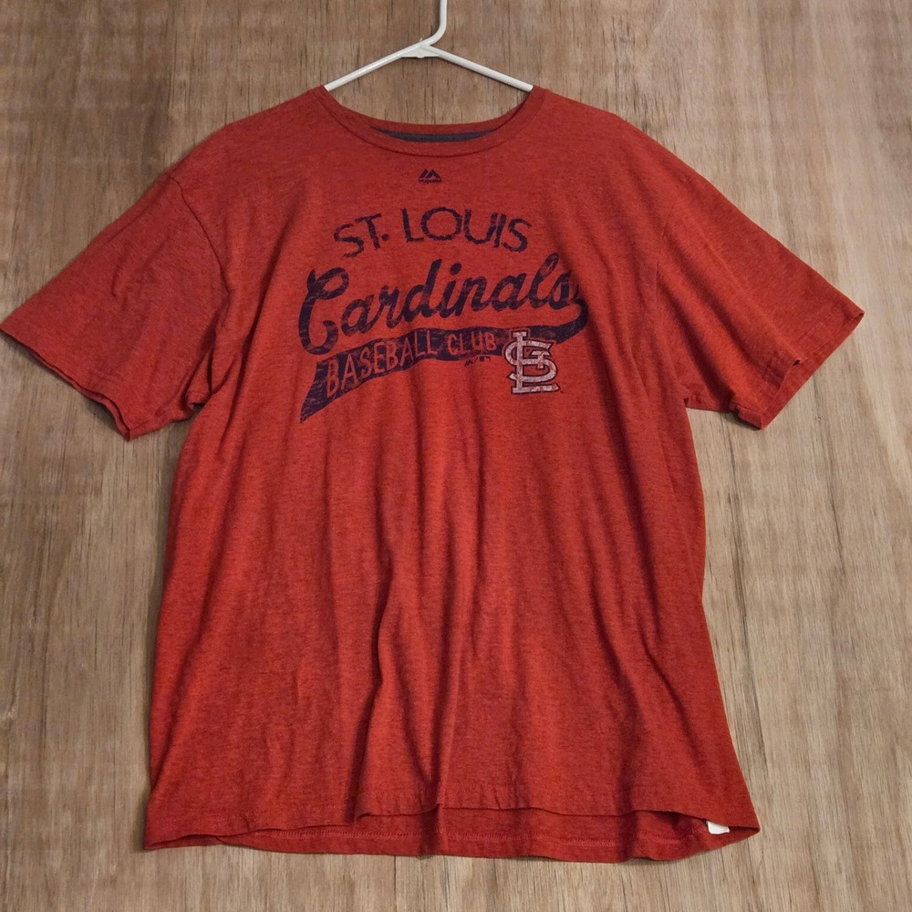 St Louis Cardinals T Shirt Men 2XL Red Heather Triple Peak MLB Baseball Majestic